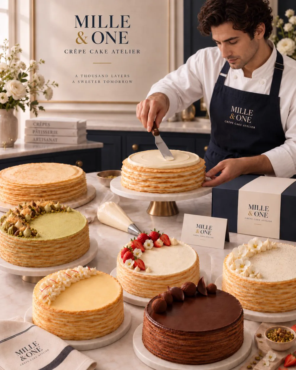 The atelier: assembling a crêpe cake by hand
