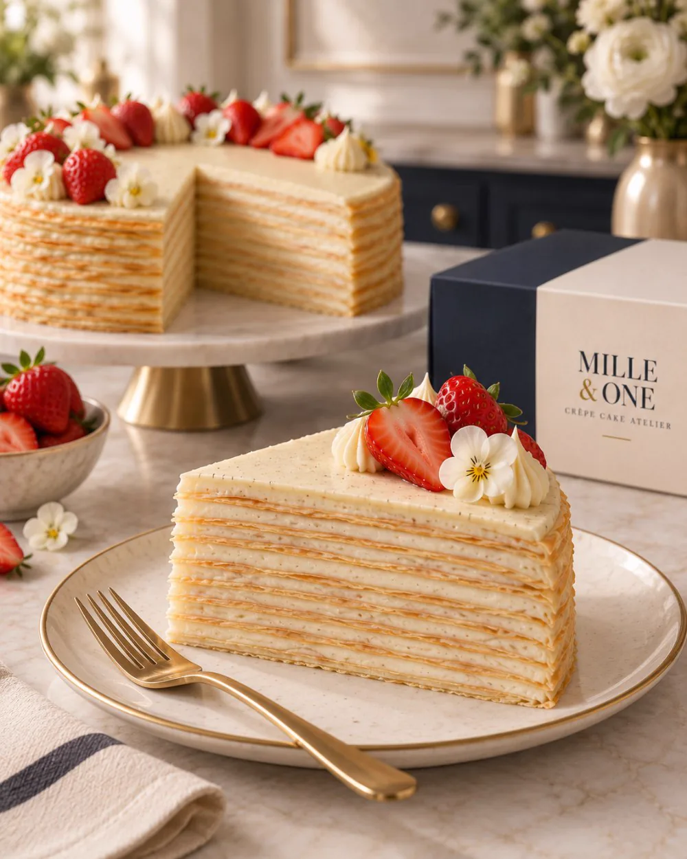 A slice on a plate with the layers in focus